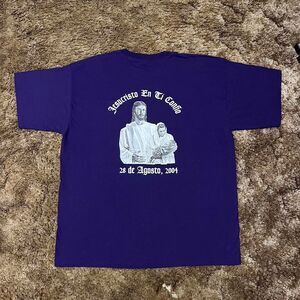 Vintage Y2K Spanish Jesus Religious T-Shirt Purple XLarge